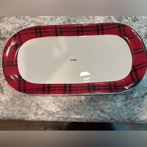 Rae Dunn Plaid Trim “ TASTE “ Platter Never Used 15” x 7.5” RARE